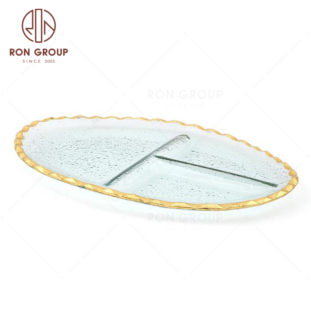 RNPG229-105 Factory Wholesale Special design restaurant hotel club bar banquet canteen party wedding 3-Lattice Oval glass Plate