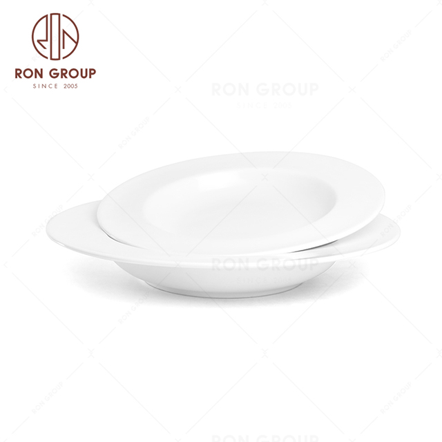 RonGroup New Color Matte White Chip Proof Porcelain  Collection - Ceramic Dinnerware Broadside Round Meal Plate