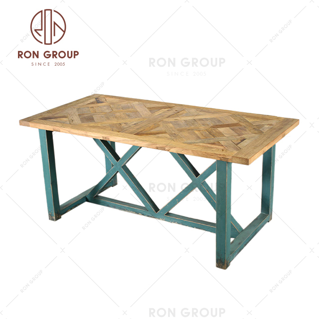Modern restaurant furniture wooden top metal frame dining table