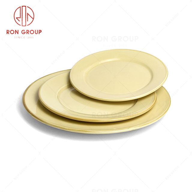 RonGroup New Color Custard Chip Proof Porcelain  Collection - Ceramic Dinnerware Flat Round Plate 