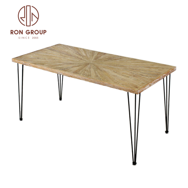 Modern restaurant furniture table wooden top metal frame wooden dining table