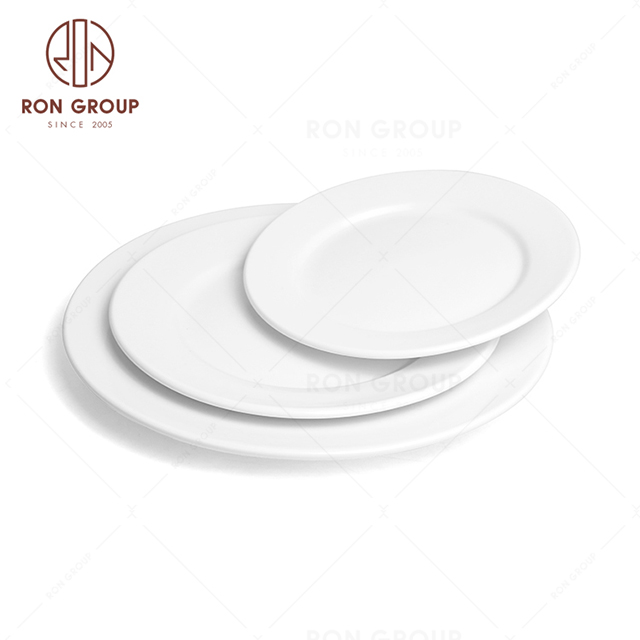 RonGroup New Color Matte White Chip Proof Porcelain  Collection - Ceramic Dinnerware Flat Round  Plate 