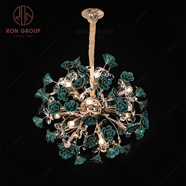 RonGroup Luxury Modern Wedding Decorative Light  Collection - Green Crystal Ceiling Light 7121-18P