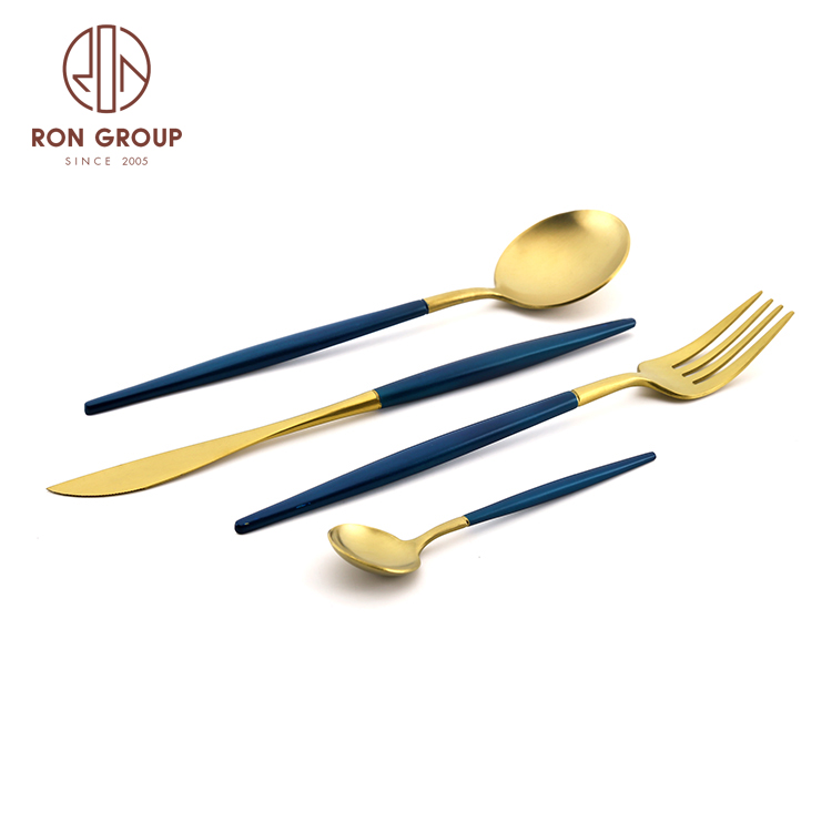 Elegant Royal 5 star hotel Mirror Polishing Metal Gold Plated Wedding Cutlery Set