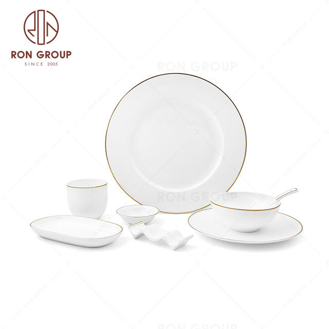Hot-sale Single gold rim Ceramic tableware restaurant furniture hotel banquet party wedding plate