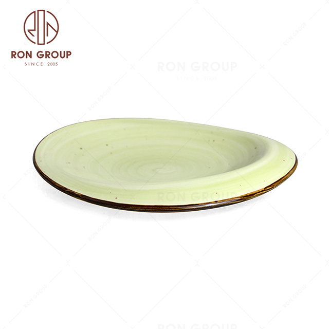 RonGroup New Color Apple Green  Chip Proof Porcelain  Collection - Ceramic Dinnerware Odd Shallow Plate (Oval Plate )