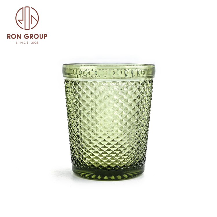 Wedding decor machine-pressed Green Color embossed Water Glass tumbler