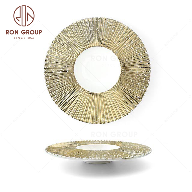 RNPCM059G Noble and elegant 11 inch straw hat plate restaurant wedding banquet decorate ceramic dinner plate