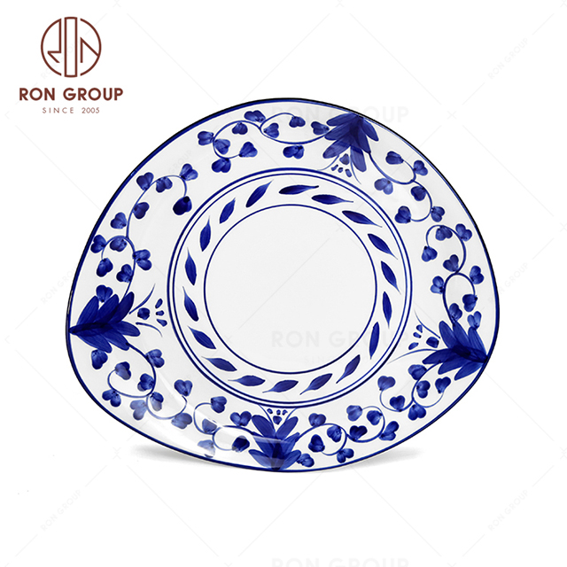 RNPCE017-Hot Selling Rattan Flower Style Restaurant Hotel Bar Cafe Wedding Ceramic Round Soup Plate