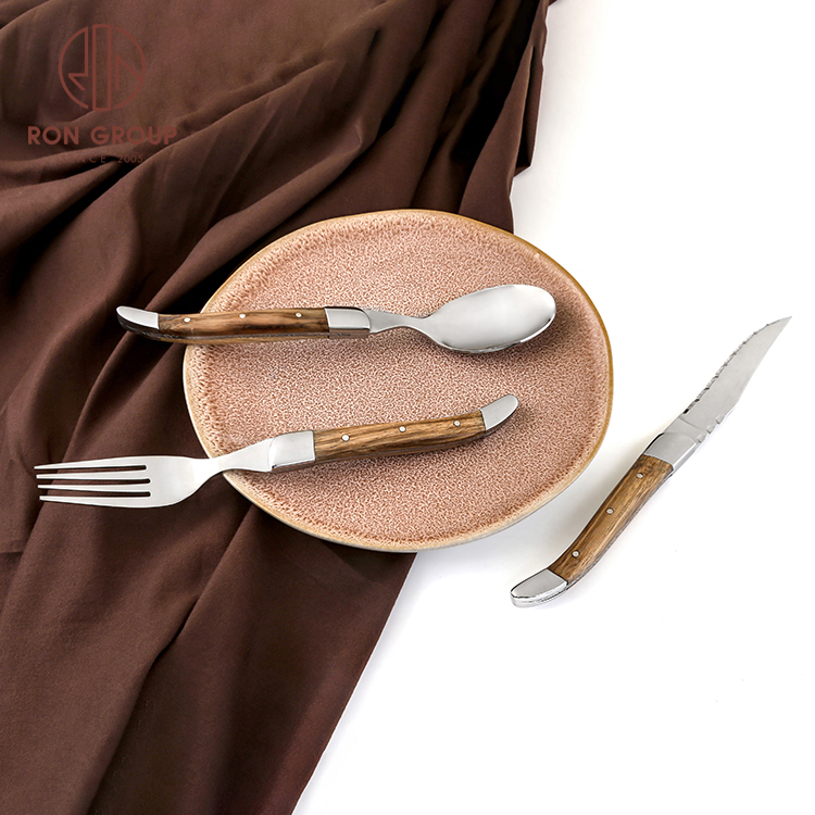  Luxury wedding tableware 18/10 stainless steel cutlery set with wooden handle