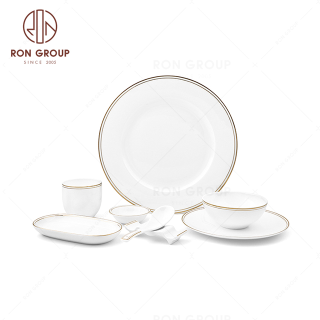 Hot-sale double gold rim Ceramic tableware restaurant canteen hotel banquet party wedding plate