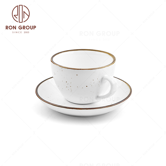 RonGroup New Color Cream White Chip Proof Porcelain  Collection - Ceramic Drinkware Coffee Cup and Saucer
