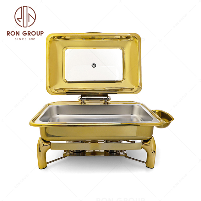 RNBF2207-1 New Rectangular Visual Hydraulic Full Gold Plated buffet stove restaurant wedding cafe banquet Dining Stove 