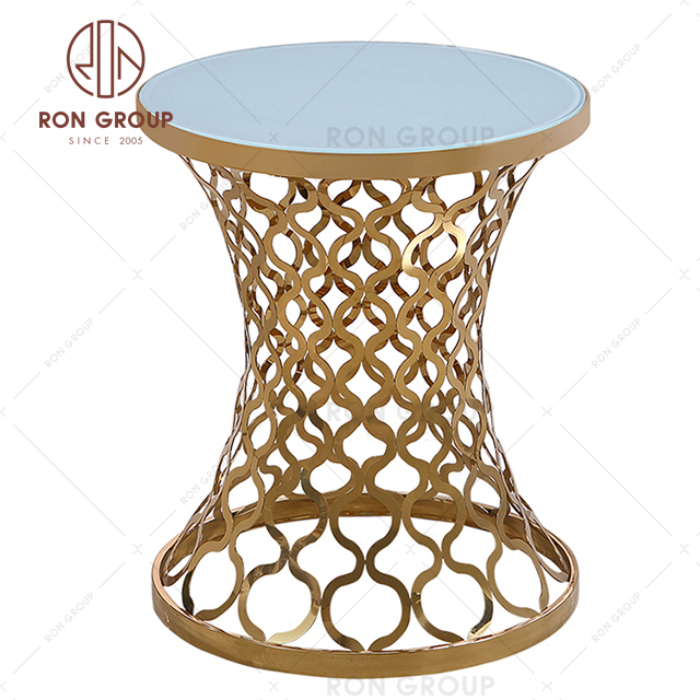 Wedding events stainless steel round glass gold metal flower stand cake table