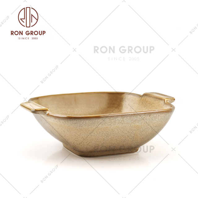 Bakery cafe use serving ceramic bowl with handle korea style baking ceramic bowl