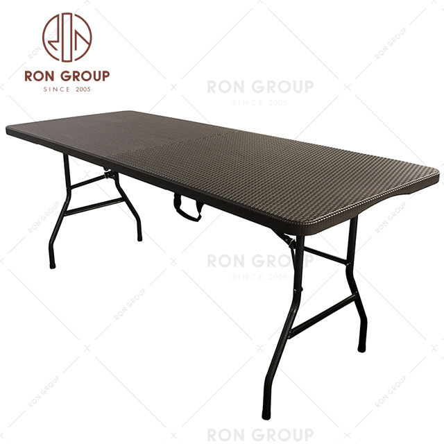 6ft Plastic Outdoor Garden Rectangular Folding Table Sets with Black Rattan Design