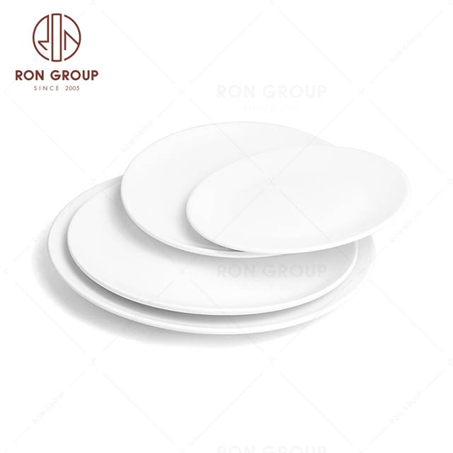 RonGroup New Color Matte White Chip Proof Porcelain  Collection - Ceramic Dinnerware Shallow Round  Plate 