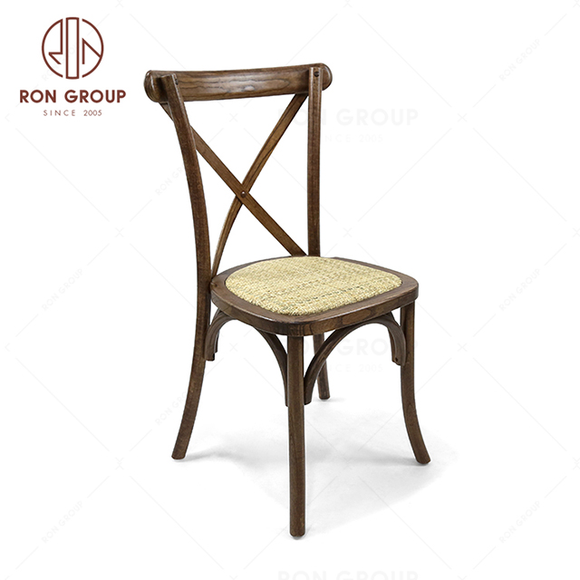 RNFH4-09 High quality Cross design backrest Elm wood restaurant furniture banquet party wedding chair