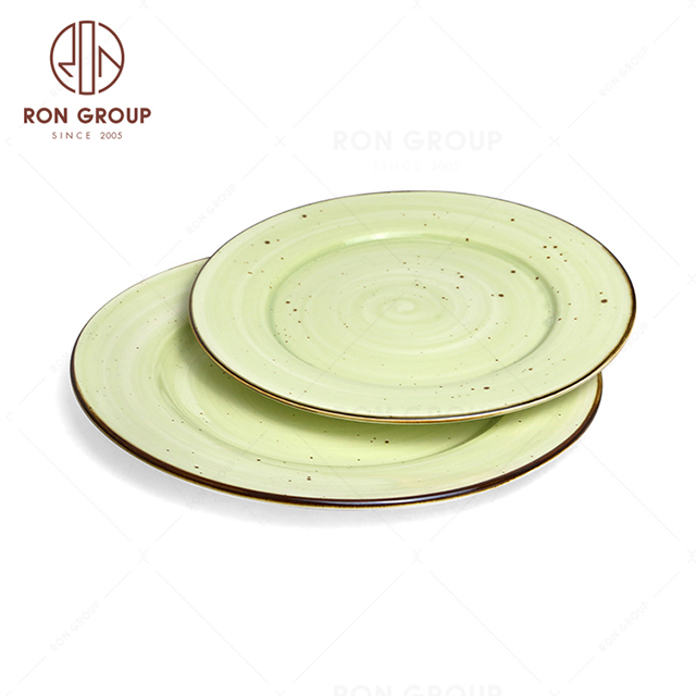 RonGroup New Color Apple Green  Chip Proof Porcelain  Collection - Ceramic Dinnerware Flat Round  Plate 