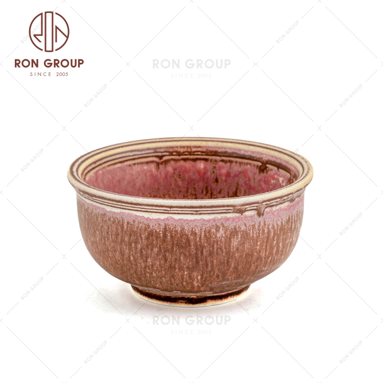 Fambe Pink Rhythm Collection Ceramic Porcelain Rice Bowl For Restaurant 