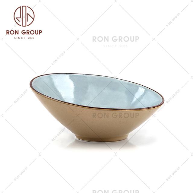 Korean oblique mouth porcelain bowl set high quality ceramic salad bowl 