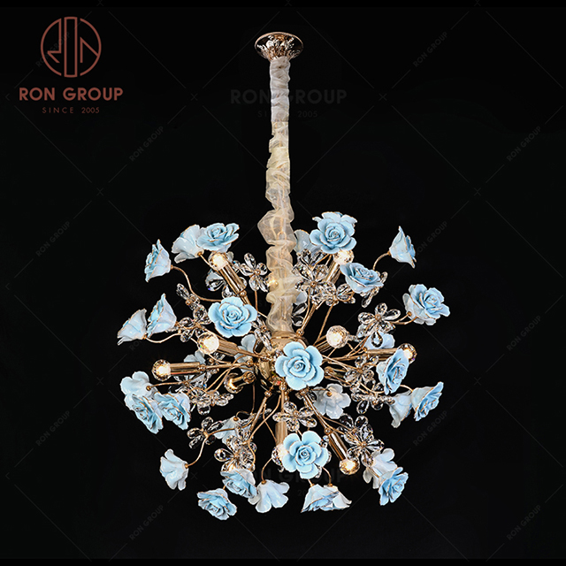 RonGroup Luxury Modern Wedding Decorative Light  Collection - Bule Flower Crystal Ceiling Light 7105 - 12P 
