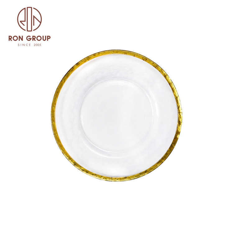 factory customized luxury dinner gold beaded charger gold rim wedding glass plate
