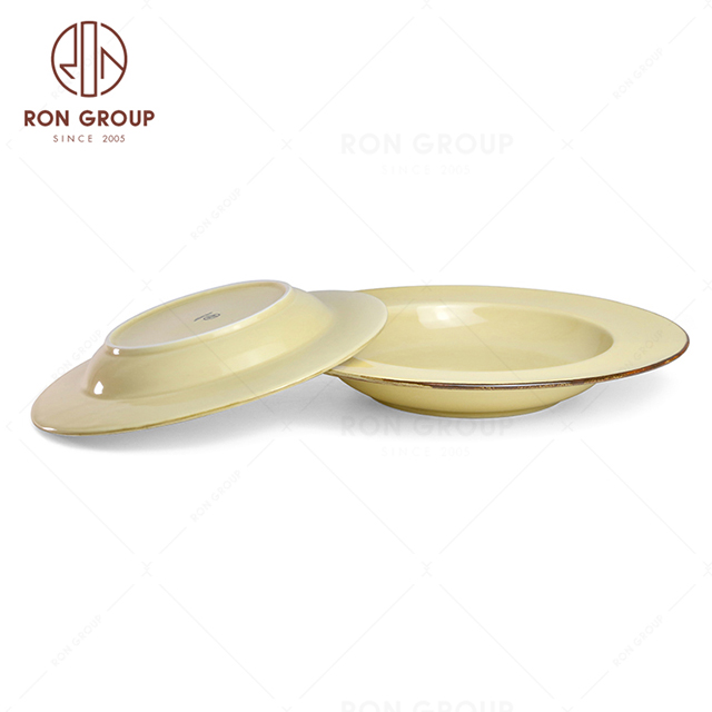 RonGroup New Color Custard Chip Proof Porcelain  Collection - Ceramic Dinnerware Broadside Round Meal Plate
