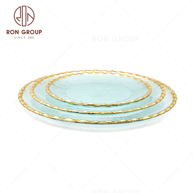 RNPG229-4 Hot sale Top quality restaurant wedding utensils cafe banquet decorate dinner Round Wave Glass Plate