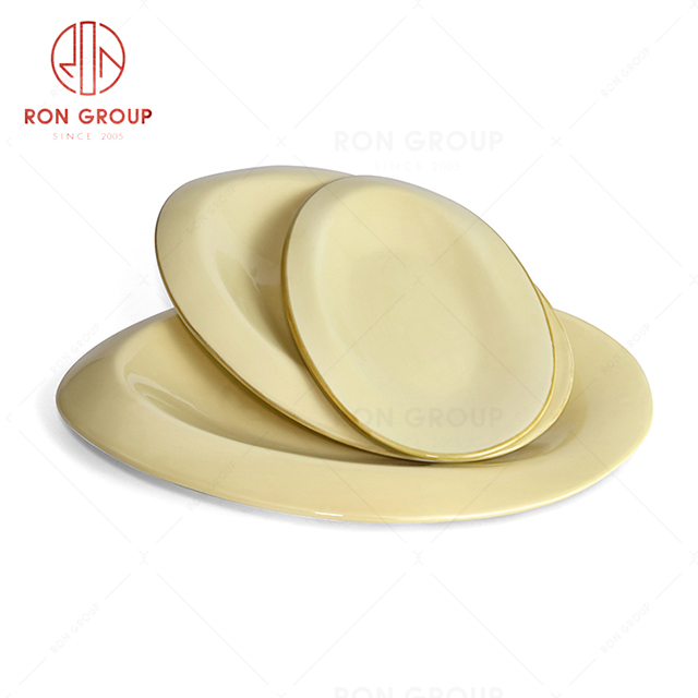 RonGroup New Color Custard Chip Proof Porcelain  Collection - Ceramic Dinnerware Odd Egg Shape Plate