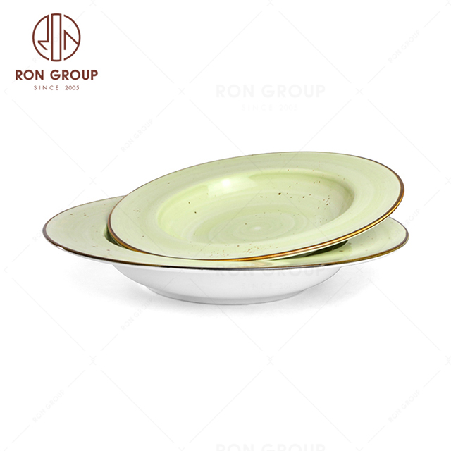 RonGroup New Color Apple Green  Chip Proof Porcelain  Collection - Ceramic Dinnerware Broadside Round Meal  Plate