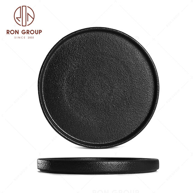 RonGroup New Color Matte Black Chip Proof Porcelain  Collection - Ceramic Dinnerware Round Plate 