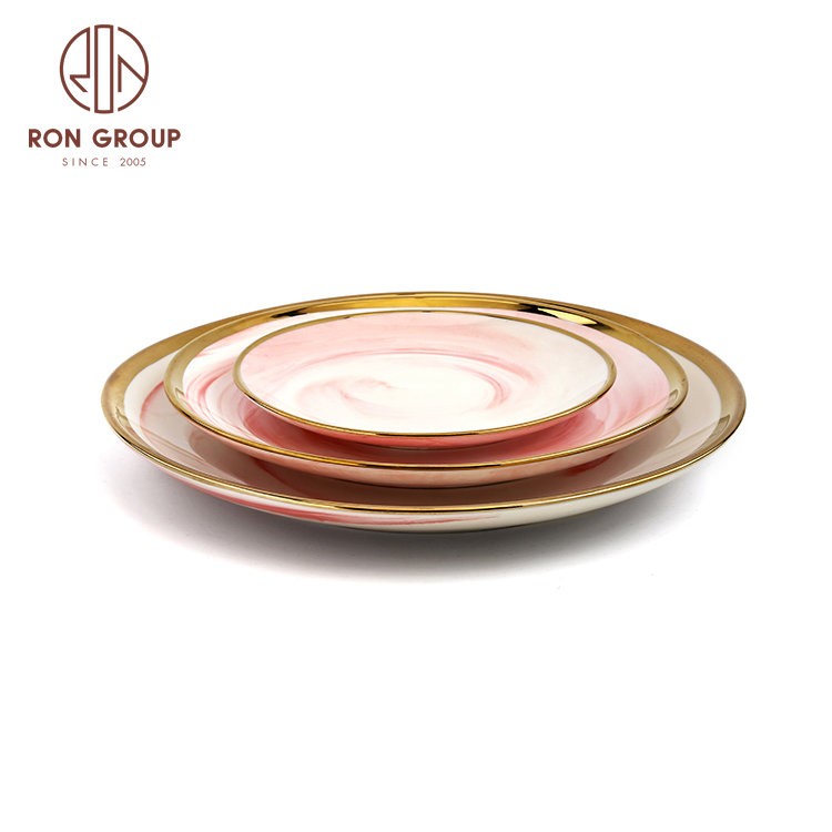 Luxury gold rim plate ceramic charger plates dinner set for wedding decoration