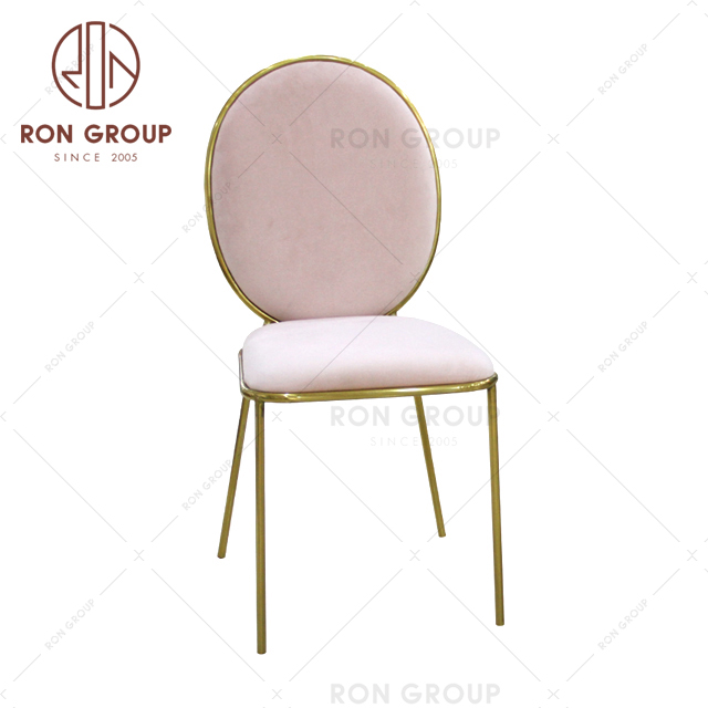 Baby pink gold color stainless steel round back stackable popular wedding events ins style dining chair hotel chair