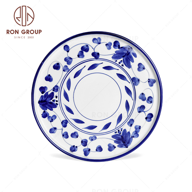 RNPCE007-Hot Selling Rattan Flower Style Restaurant Hotel Bar Cafe Wedding Ceramic Round Plate