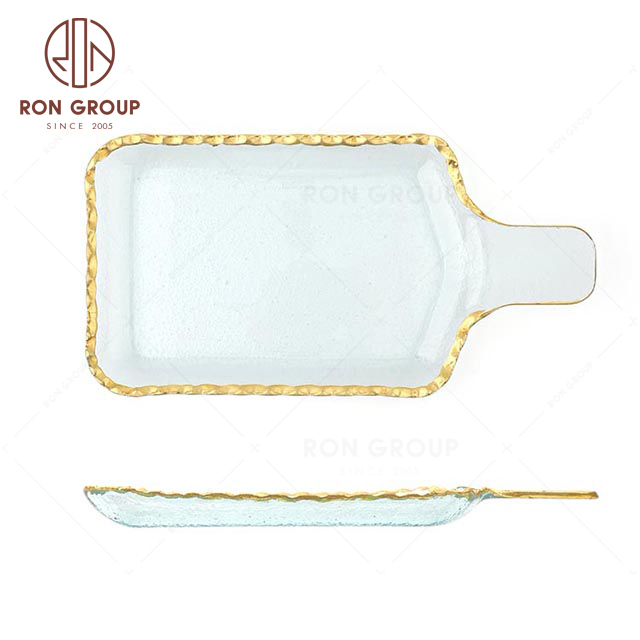 RNPG229-68 High quality Special design restaurant hotel club bar banquet canteen party wedding Bent Glass Plate with Handle