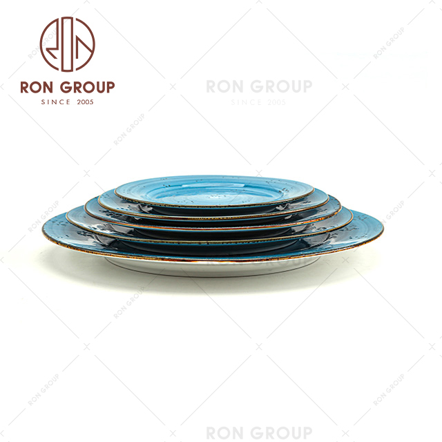 New arrival ocean blue with dot porcelain ceramic dinner plates for hotel 
