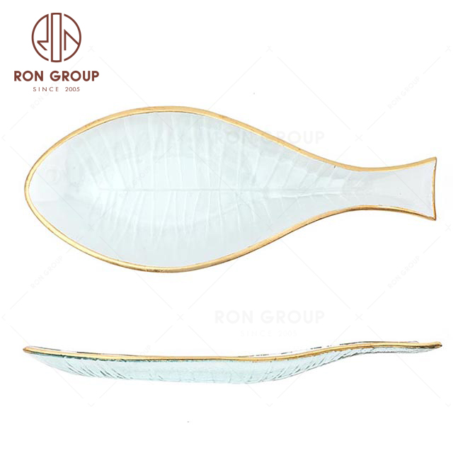 RNPG229-63 High quality Special design restaurant hotel club bar banquet canteen party wedding glass Fish Shape Plate