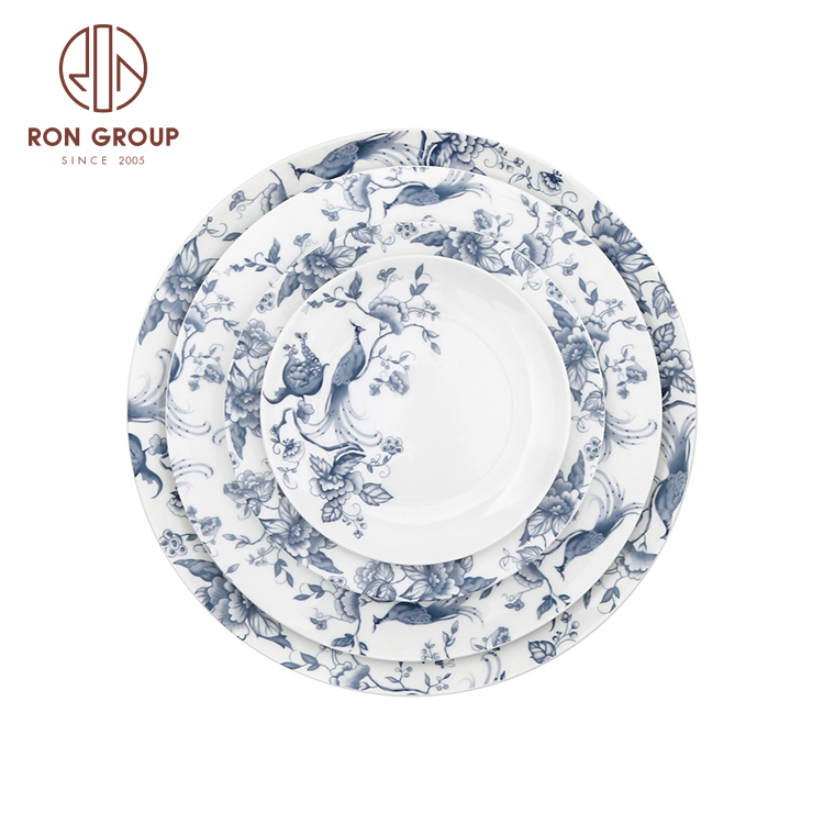 Cyan color decal dinnerware bone China material tableware restaurants use wedding