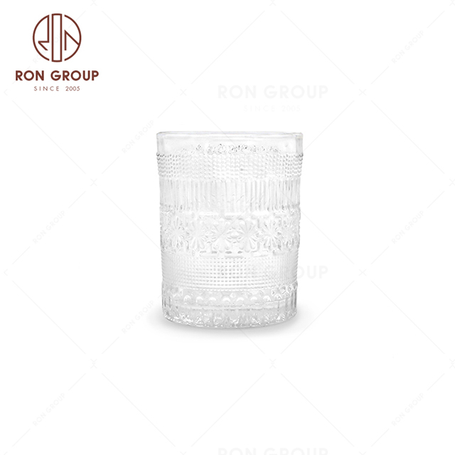 Clear high quality 8oz 10oz glass stone whisky cups with hot selling designs