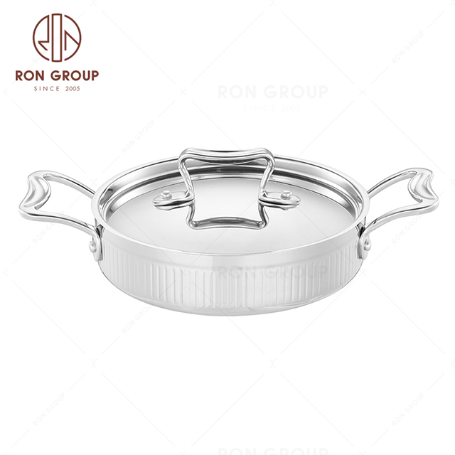High Quality vertical stripes Large Capacity Three-layer Stainless Steel commercial double ears short Soup Pot Sauce pot StockPot 