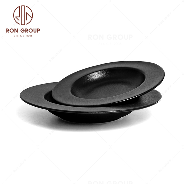 RonGroup New Color Matte Black Chip Proof Porcelain  Collection - Ceramic Dinnerware Broadside Round Meal Plate 