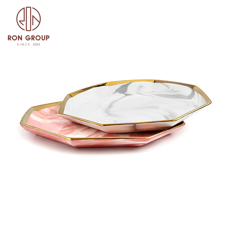 Creative new design porcelain plates for dinner hotel and wedding marble color Ceramic plate