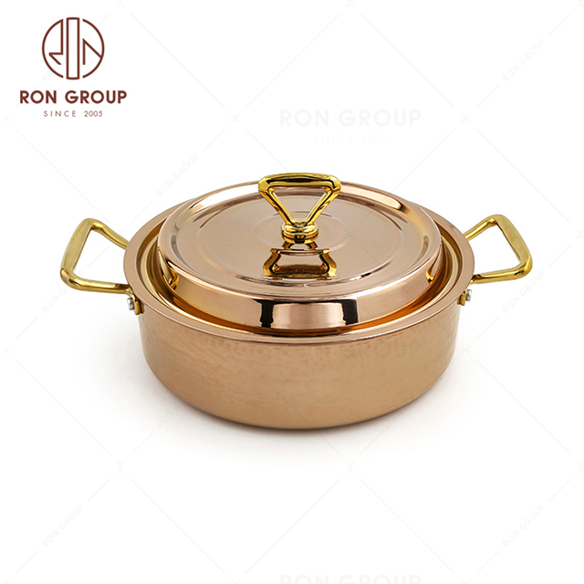 RNK2106-2 Three-Tier Steel Hammer-Printed Soup Pot Golden with Lid Restaurant Hotel Bar Cafe Wedding seafood pot