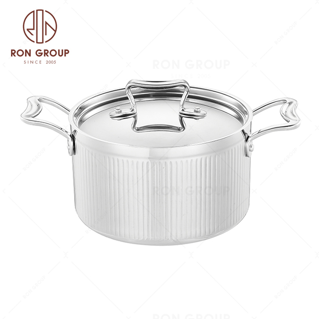 High Quality vertical stripes Large Capacity Three-layer Stainless Steel commercial double ears high Soup Pot Sauce pot StockPot 