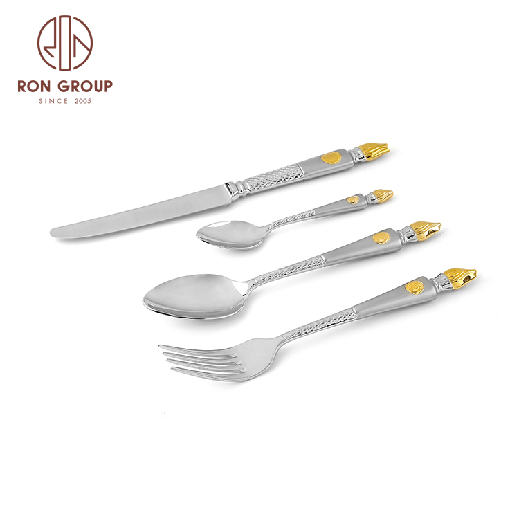 luxury unique design tableware silver special handle with gold details wedding flatware sets
