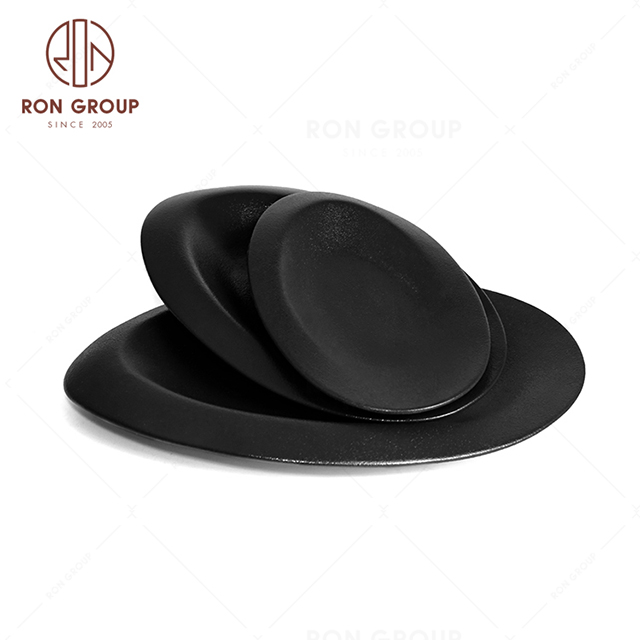 RonGroup New Color Matte Black Chip Proof Porcelain  Collection - Ceramic Dinnerware Odd Egg Shape Plate 