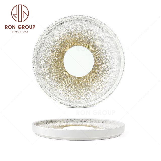 RNPCM083D High quality 8.5inch strong porcelain restaurant wedding utensils cafe bar decorate ceramic dinner straight edge plate