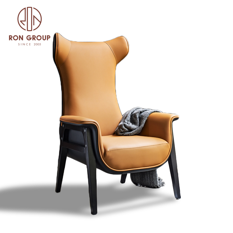 Foshan Furniture manufacture wood leg brown leather modern leisure chair