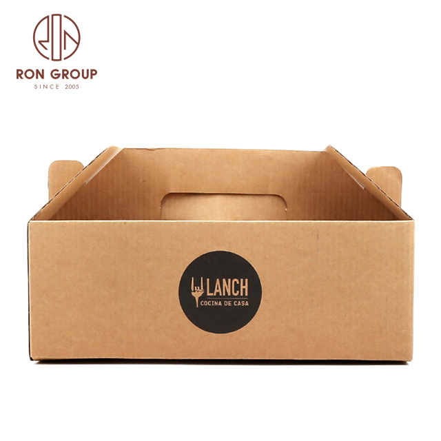 Brown craft cake box custom printing logo with handle wedding box packaging